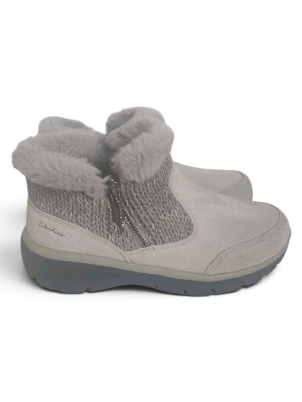 Skechers Easy Going Warmhearted Gray Ankle Boots Size 7W Suede Booties #167329W
